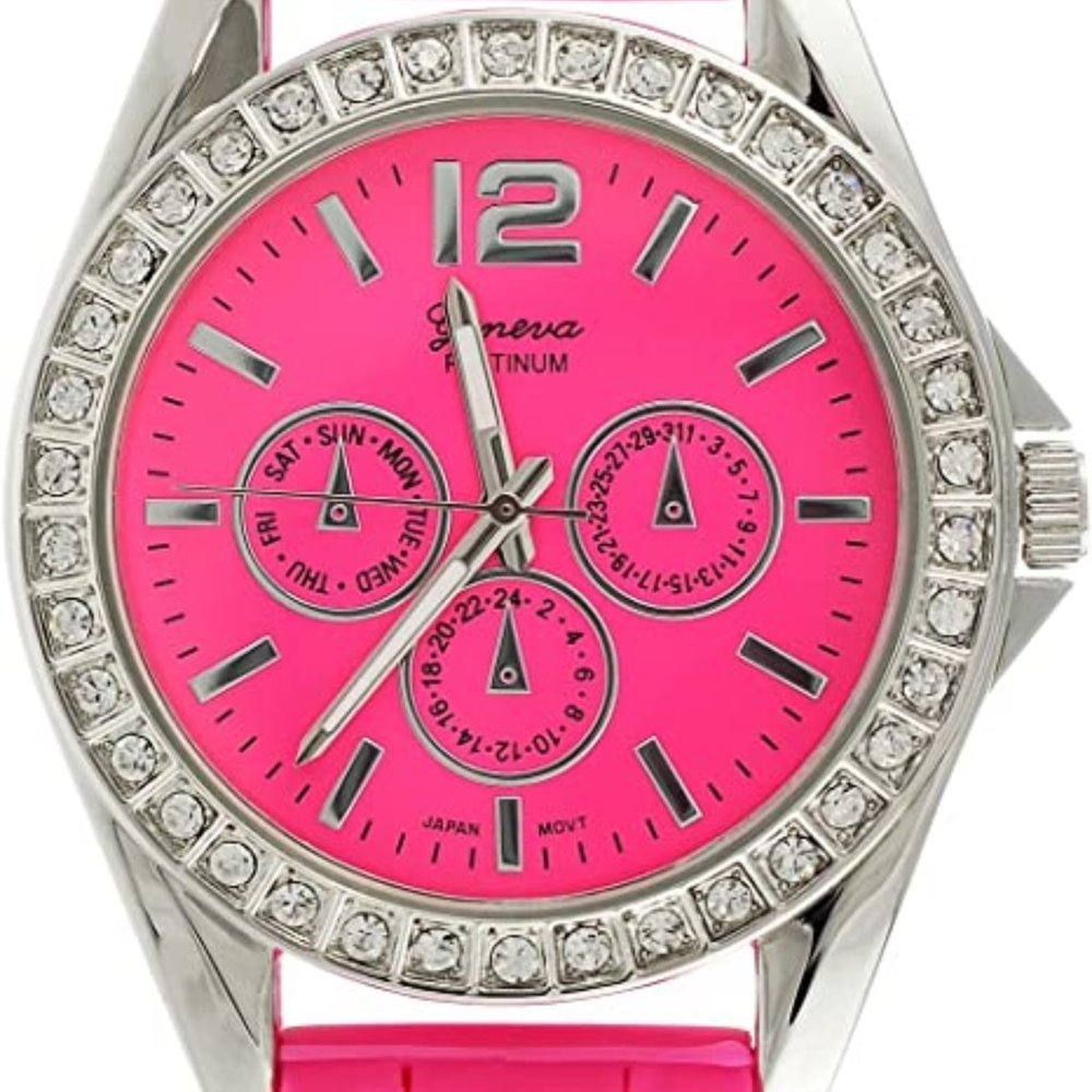 Geneva Platinum 7846 Women's Decorative Chronograph Rhinestone-accented Silicone
